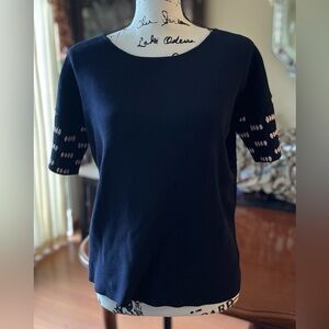 “COS”  Navy Knit Sweater with Short Sleeves and Crew Neckline. Size S